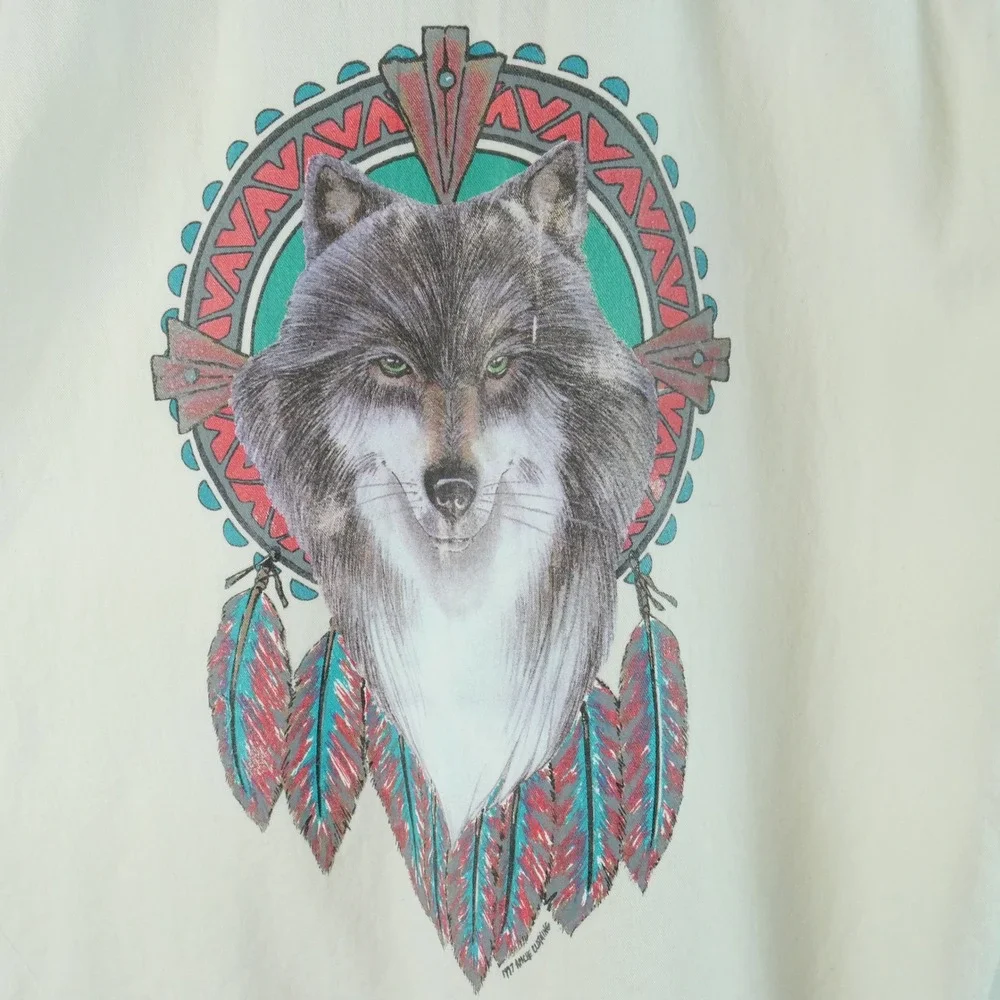 Vintage 90s Apache Clothing Wolf Dreamcatcher Western Shirt Mens XL Biker - Picture 5 of 6